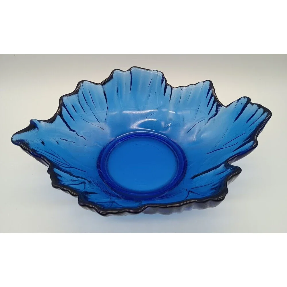 Cobalt Blue Recycled Art Glass Bowl Centerpiece Arrows Leaf